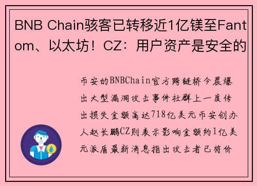 BNB Chain骇客已转移近1亿镁至Fantom、以太坊！CZ：用户资产是安全的