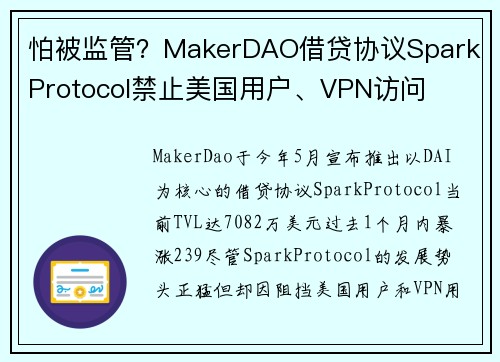 怕被监管？MakerDAO借贷协议Spark Protocol禁止美国用户、VPN访问